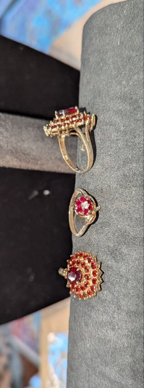 Gold-Tone Red Cluster Ring And Pendant Set